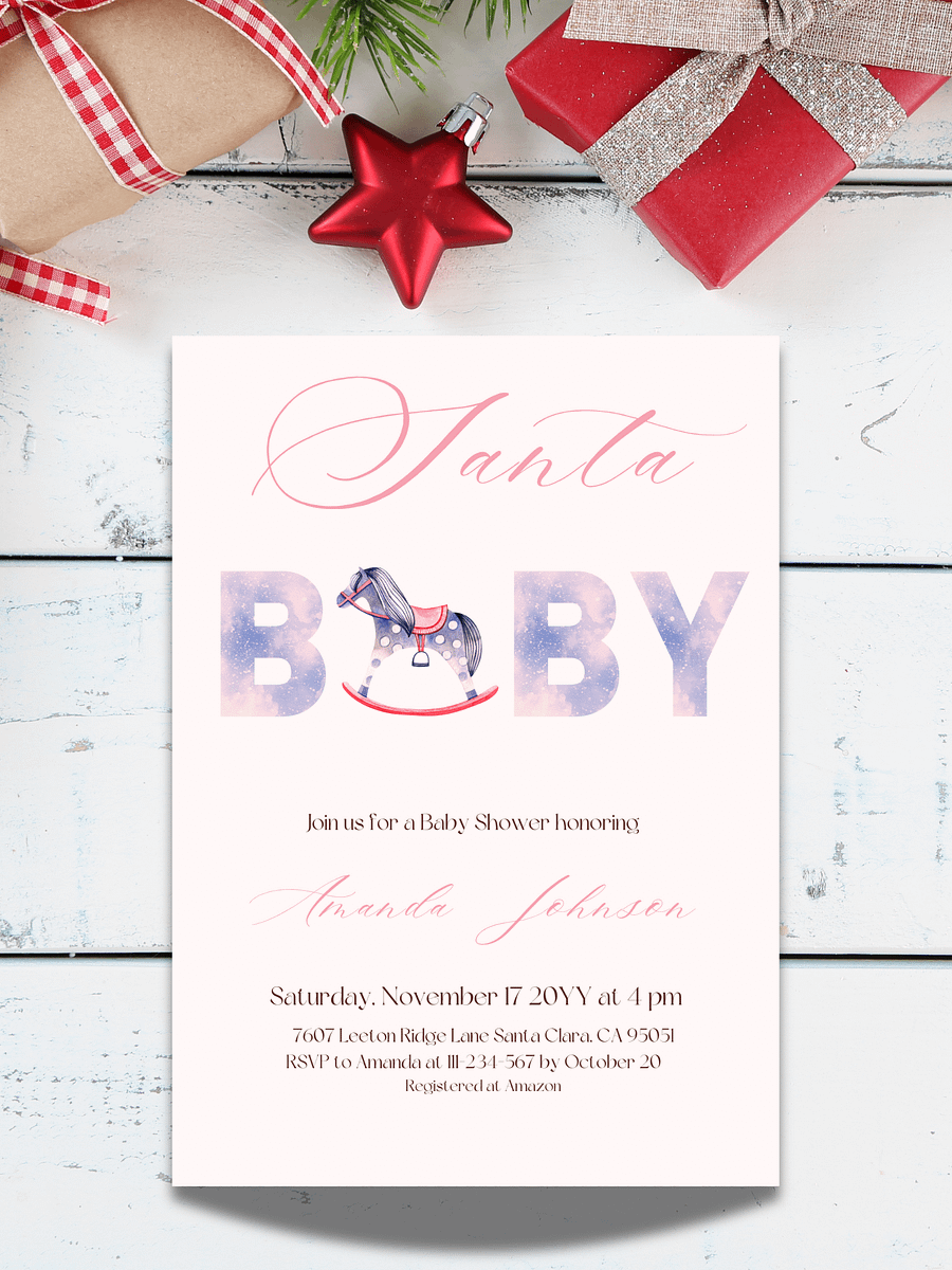 Santa Baby Shower Invitation for Christmas Toy Themed Party, Digital Download Winter Girl Baby Shower Invite, Canva Template product image (1)