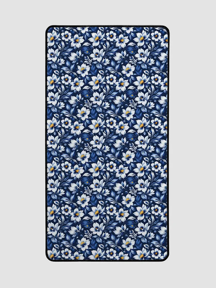 Desk Mat (31.5x15.5 inches) - White and Blue Floral Pattern product image (2)