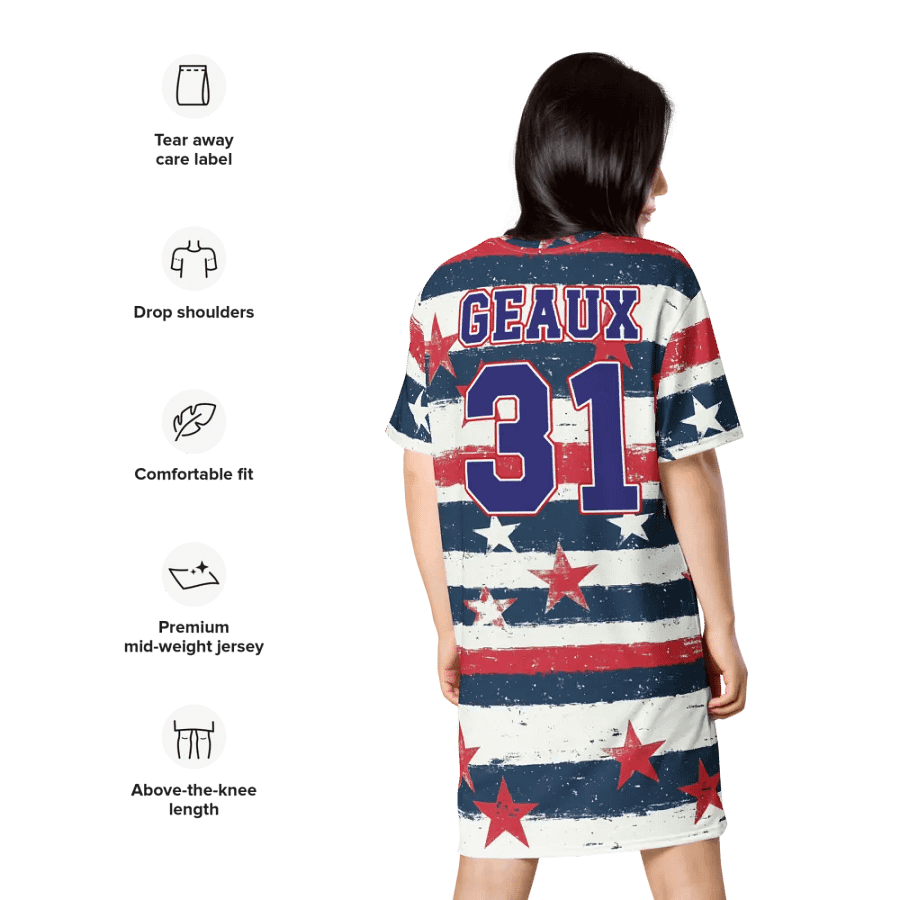 Geaux 31 (On Back) - Vintage Patriots (Stars & Stripes) T-Shirt Dress product image (10)