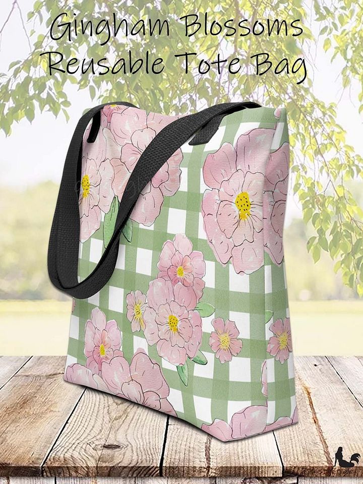 Gingham Blossoms - Lg Pink Flowers on Green Gingham product image (1)
