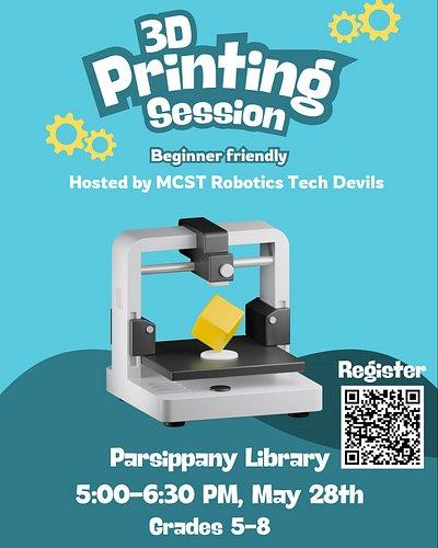 Join the Tech Devils for a hands-on 3D Printing CAD session at the Parsippany Public Library! Students in grades 5–8 will exp...
