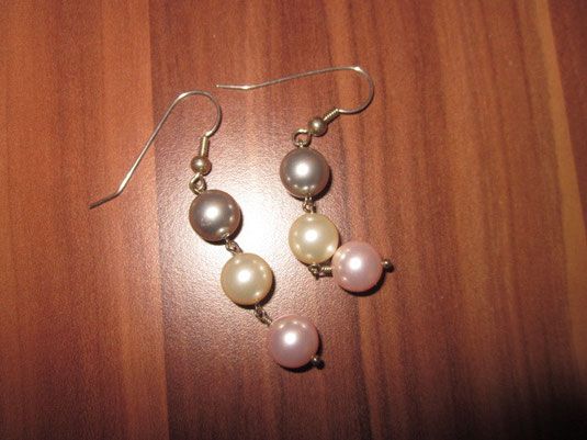 Ohrringe mit 3 perlen Silber Gelb Rosa product image (1)