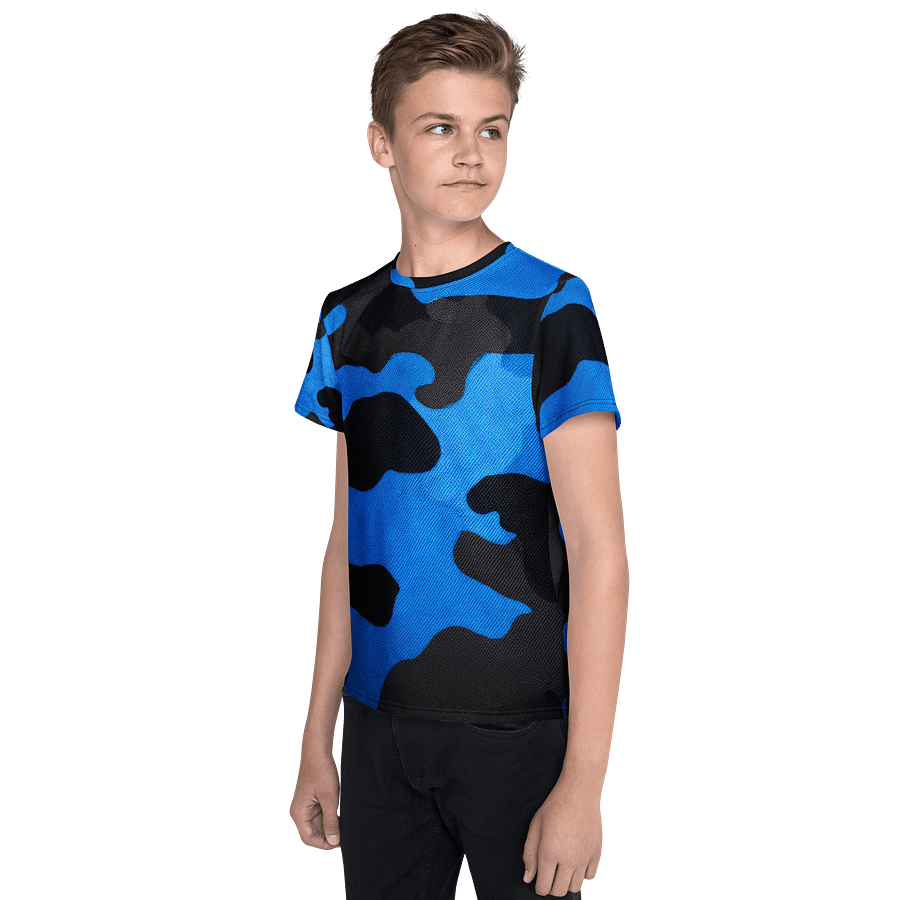 Youth Crew Neck T-Shirt black and blue camo product image (3)