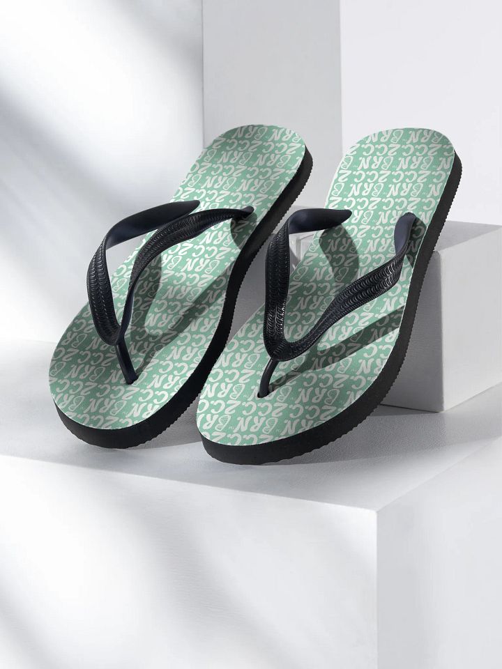 BOURNE to Flip Flop™ | Cape Cod Vibes for Your Soles | Mini BRN.2C.C. Logo Repeat Sandals | White Logo on Vista Blue Green product image (1)