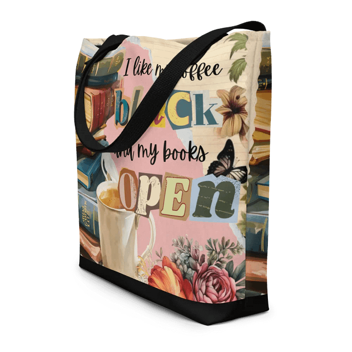 Vintage scrapbooking shopping bag for book lovers - I like my coffee black and my books open product image (2)