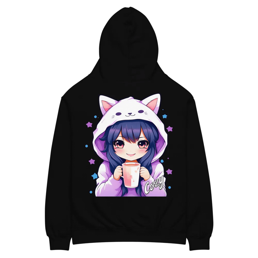 Cozy Kawaii Anime Girl - Premium Hoodie - Black - Back Printed Design product image (3)