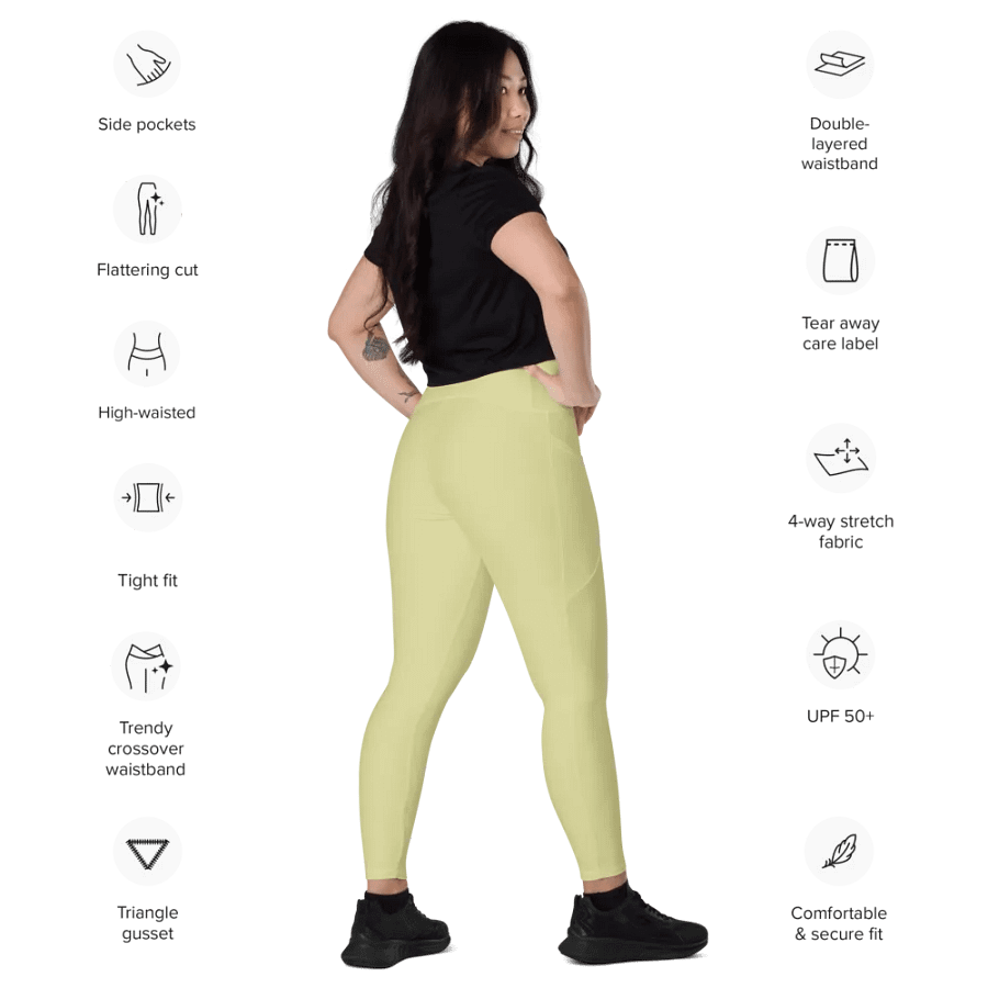 Plain Light Yellow True Summer Women's High Waisted Premium Crossover Leggings with Pockets by Treasure Pie product image (12)
