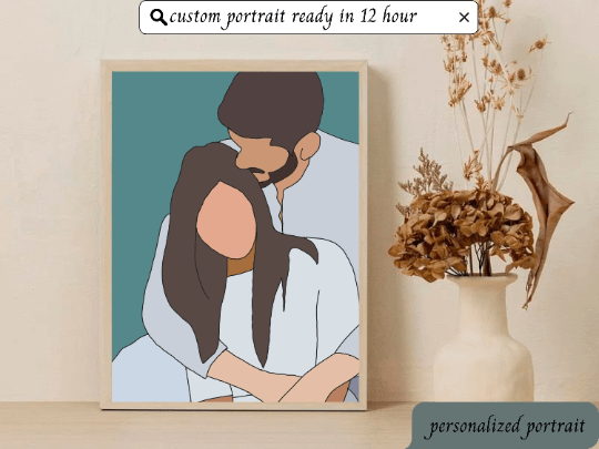 Custom Portrait, Minimalist Couple Portrait, Cute Cartoon Illustration, Personalized Print, Valentine Gift, Couple Memory Digital Gift product image (5)