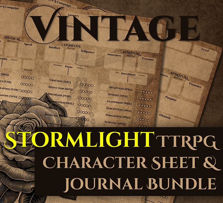 Vintage Stormlight / Cosmere RPG Character Sheet & Journal (Fillable PDF) product image (1)