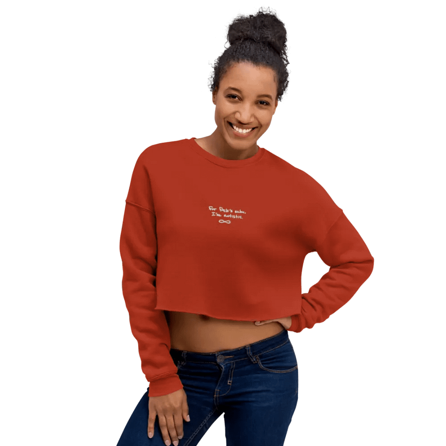 FFS, I'm autistic. (white thread) embroidered fleece cropped crew product image (29)