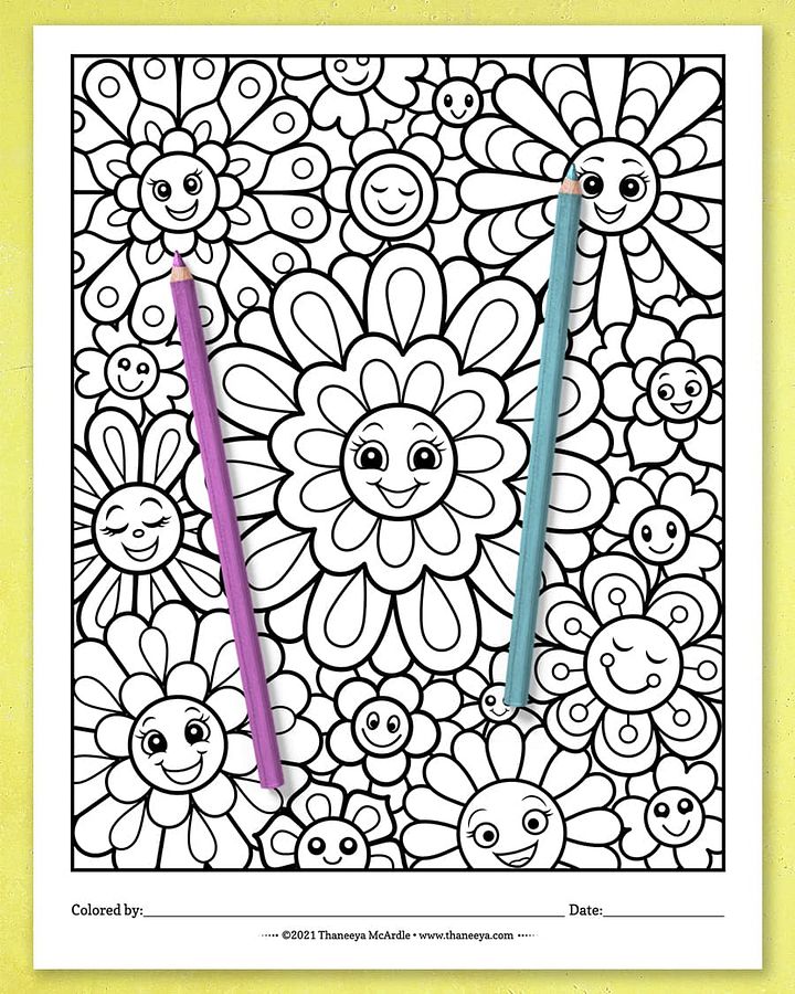 Happy Flowers Coloring Pages product image (2)