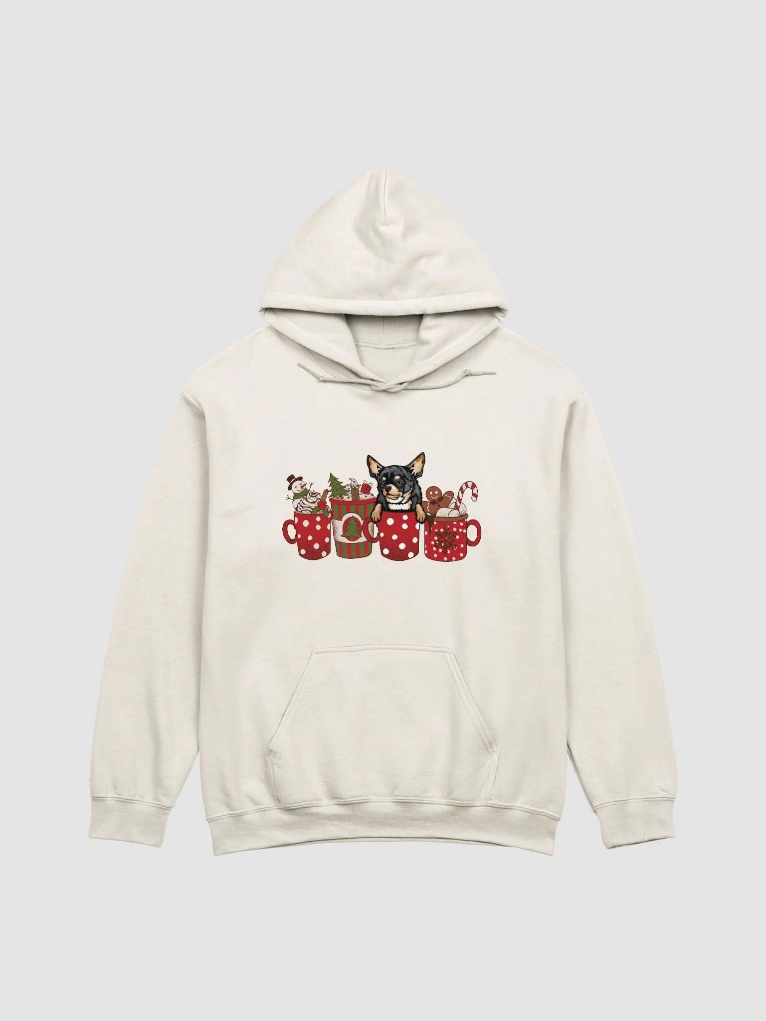 Cute Chihuahua(Tricolor) in a Christmas Cup Hooded Sweatshirt | Funny Christmas Pup in a Cup product image (19)