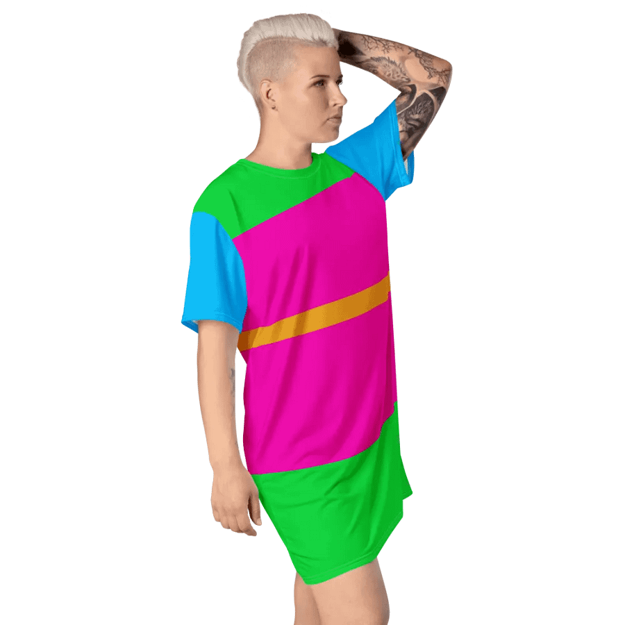 Blue Green Pink Orange Color Block T-Shirt Dress product image (3)