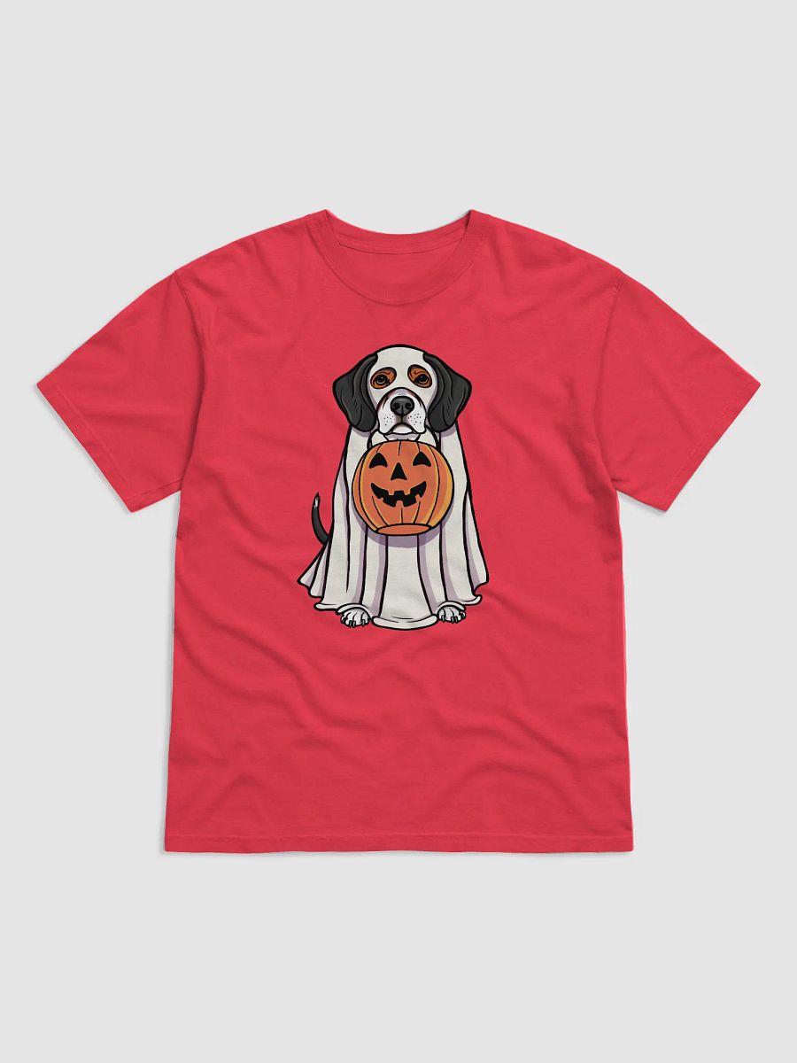 Funny Halloween Beagle(Tricolor) T-Shirt | Funny Beagle Wearing a Ghost Costume and Holding a Pumpkin Basket product image (9)