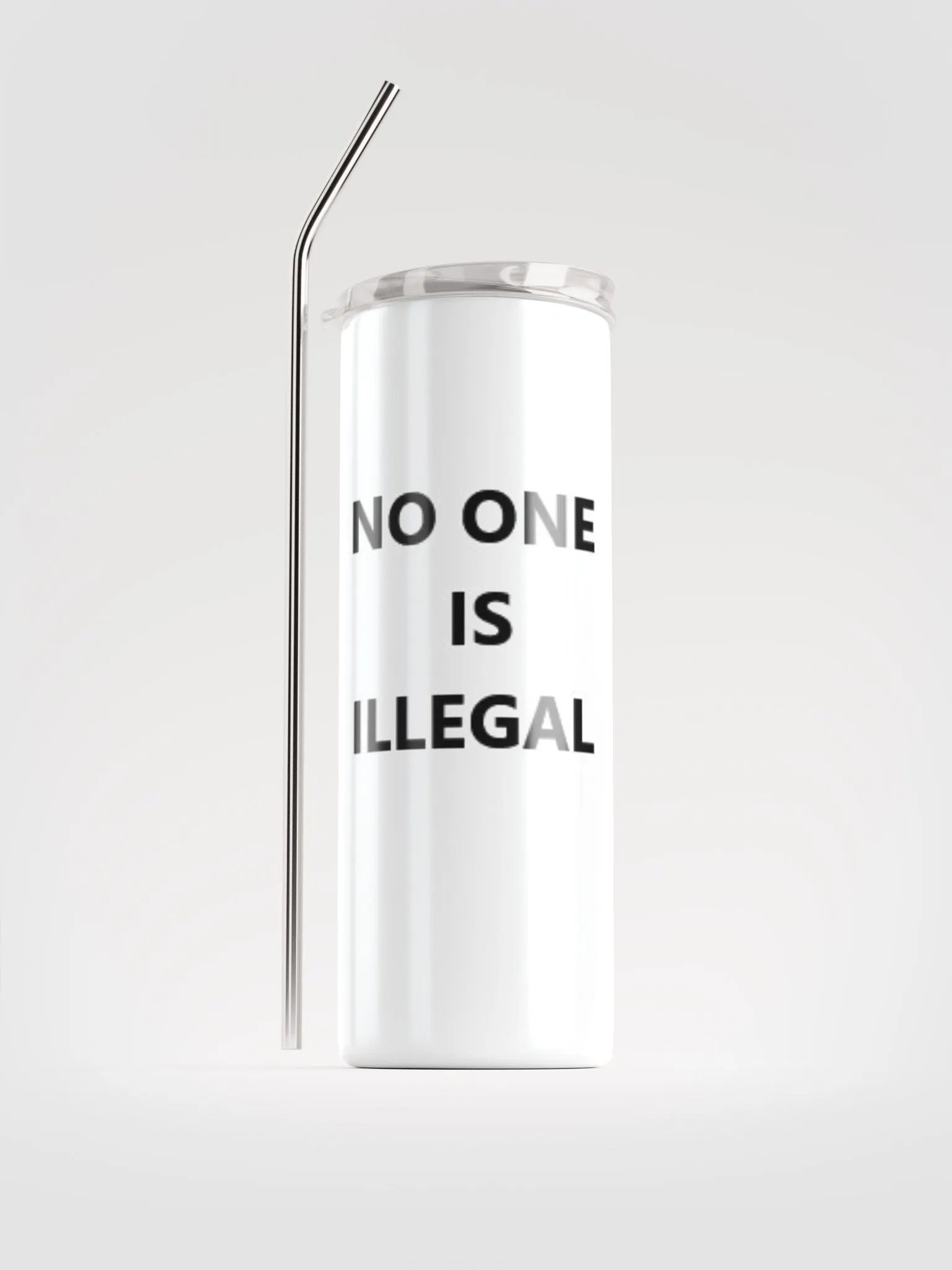 Pris - No One Is Illegal - (White) Stainless Steel Tumbler With Metal Straw product image (1)