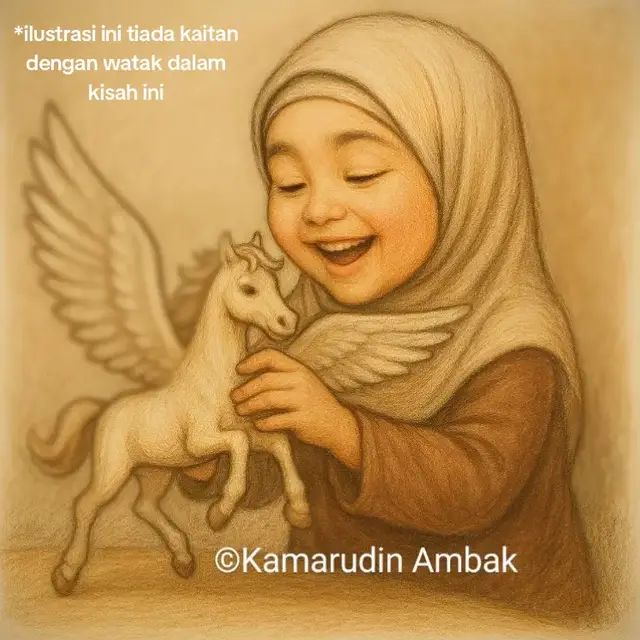 𝗞𝗜𝗦𝗔𝗛 𝗔'𝗜𝗦𝗬𝗔𝗛 𝗥.𝗔. 𝗗𝗘𝗡𝗚𝗔𝗡 𝗞𝗨𝗗𝗔 𝗧𝗘𝗥𝗕𝗔𝗡𝗚 Suatu hari, Sayidatina Aisyah r.a sedang bermain dengan anak patungnya — salah satu daripadanya berupa kuda bersayap, seolah-olah Pegasus. Rasulullah ﷺ tersenyum melihatnya dan bertanya dengan lembut: “Apa ini wahai Aisyah?” Beliau menjawab: “Ini kuda yang boleh terbang.” Baginda ﷺ bersabda: “Adakah kuda boleh terbang?” Sayidatina Aisyah r.a menjawab dengan cerdik dan manja: “Tidakkah Rasulullah pernah menceritakan bahawa Nabi Sulaiman a.s memiliki kuda yang boleh terbang?” Baginda ﷺ tertawa — bukan kerana mengejek, tetapi kagum akan kebijaksanaan dan imaginasi isterinya. Sumber: Kisah ini diriwayatkan dalam beberapa riwayat, antaranya oleh Imam Abu Daud dalam Sunan Abi Daud, dan disokong oleh hadis-hadis lain yang menyebut Rasulullah ﷺ membenarkan Aisyah bermain dengan patung-patung kerana beliau masih muda (seusia kanak-kanak remaja). *𝘗𝘦𝘯𝘢𝘧𝘪𝘢𝘯: 𝘐𝘭𝘶𝘴𝘵𝘳𝘢𝘴𝘪 𝘺𝘢𝘯𝘨 𝘥𝘪𝘭𝘦𝘵𝘢𝘬𝘬𝘢𝘯 𝘵𝘪𝘢𝘥𝘢 𝘬𝘦𝘯𝘢 𝘮𝘦𝘯𝘨𝘦𝘯𝘢 𝘥𝘦𝘯𝘨𝘢𝘯 𝘪𝘯𝘥𝘪𝘷𝘪𝘥𝘶 𝘥𝘢𝘭𝘢𝘮 𝘬𝘪𝘴𝘢𝘩 𝘥𝘪 𝘢𝘵𝘢𝘴. Sekian, terima kasih. 𝑲𝑨𝑴𝑨𝑹𝑼𝑫𝑰𝑵 𝑨𝑴𝑩𝑨𝑲  #CintaSunnah #AisyahRasulullah #CintaHalal #PasanganSakinah #SejarahIslam #ImaginasiDenganAdab