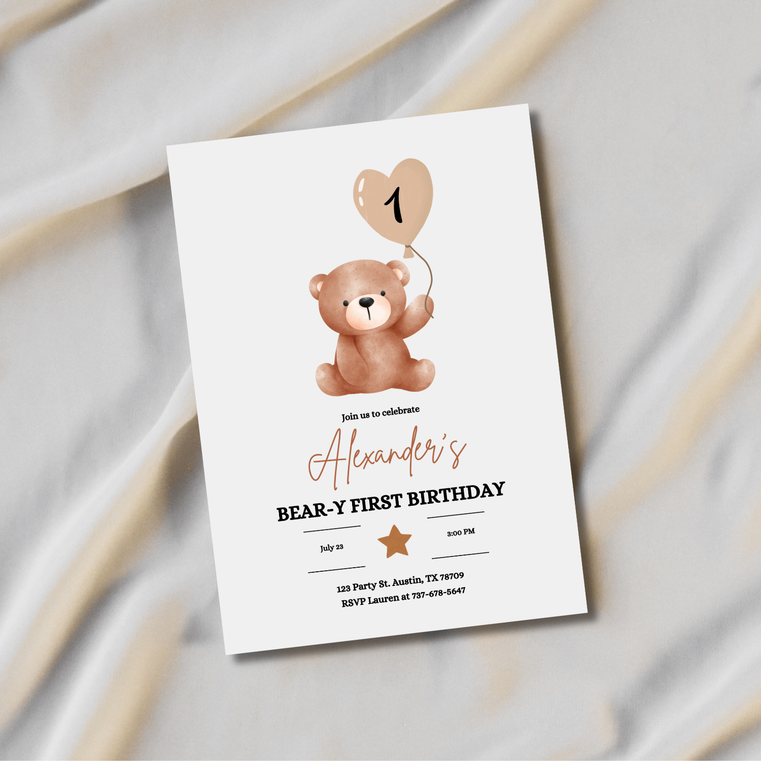 Bear-y First Birthday Invitation | Teddy Bear Birthday Invite | Editable Canva Template product image (8)