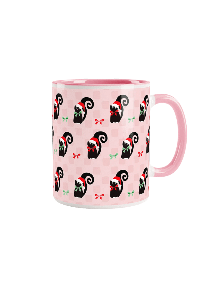 Black Christmas Kitties In-A-Row on Pink on Ceramic Mug product image (1)