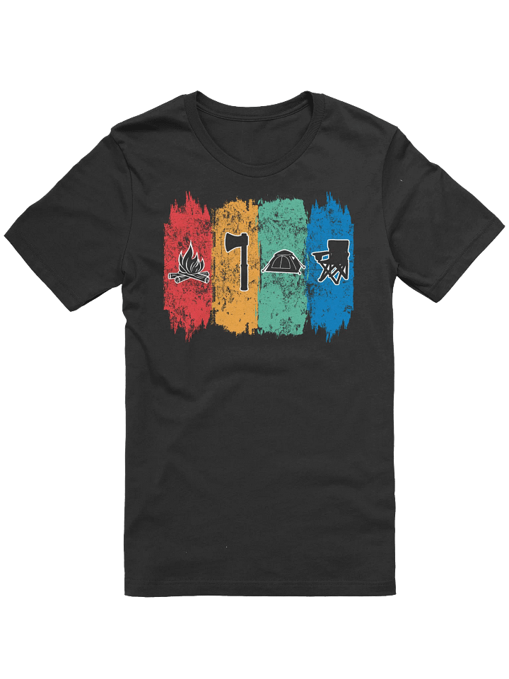 Camping Icons T-Shirt - Fire, Axe, Tent & Chair Outdoor Tee for Campers, Campfire Shirt, Hiking Tee, Adventure T-Shirt, Outdoor Enthusiast product image (1)
