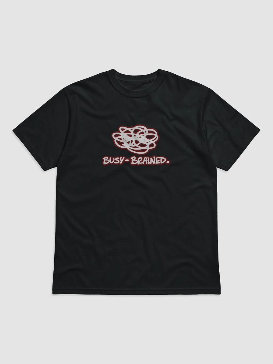 BUSY-BRAINED (lined design, #6D1616) unisex eco tee product image (1)