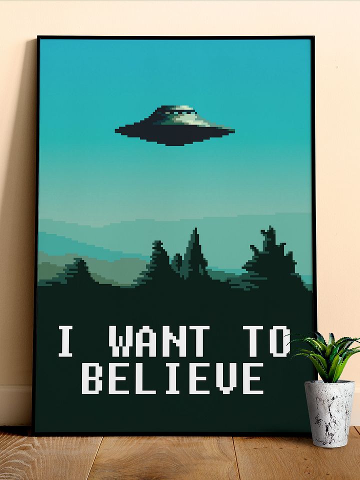 I want to believe / X-Files poster. Pixelart version (Ver.1, Season 1-3, 1993-1996) — sci-fi poster, movie poster, space art print product image (1)