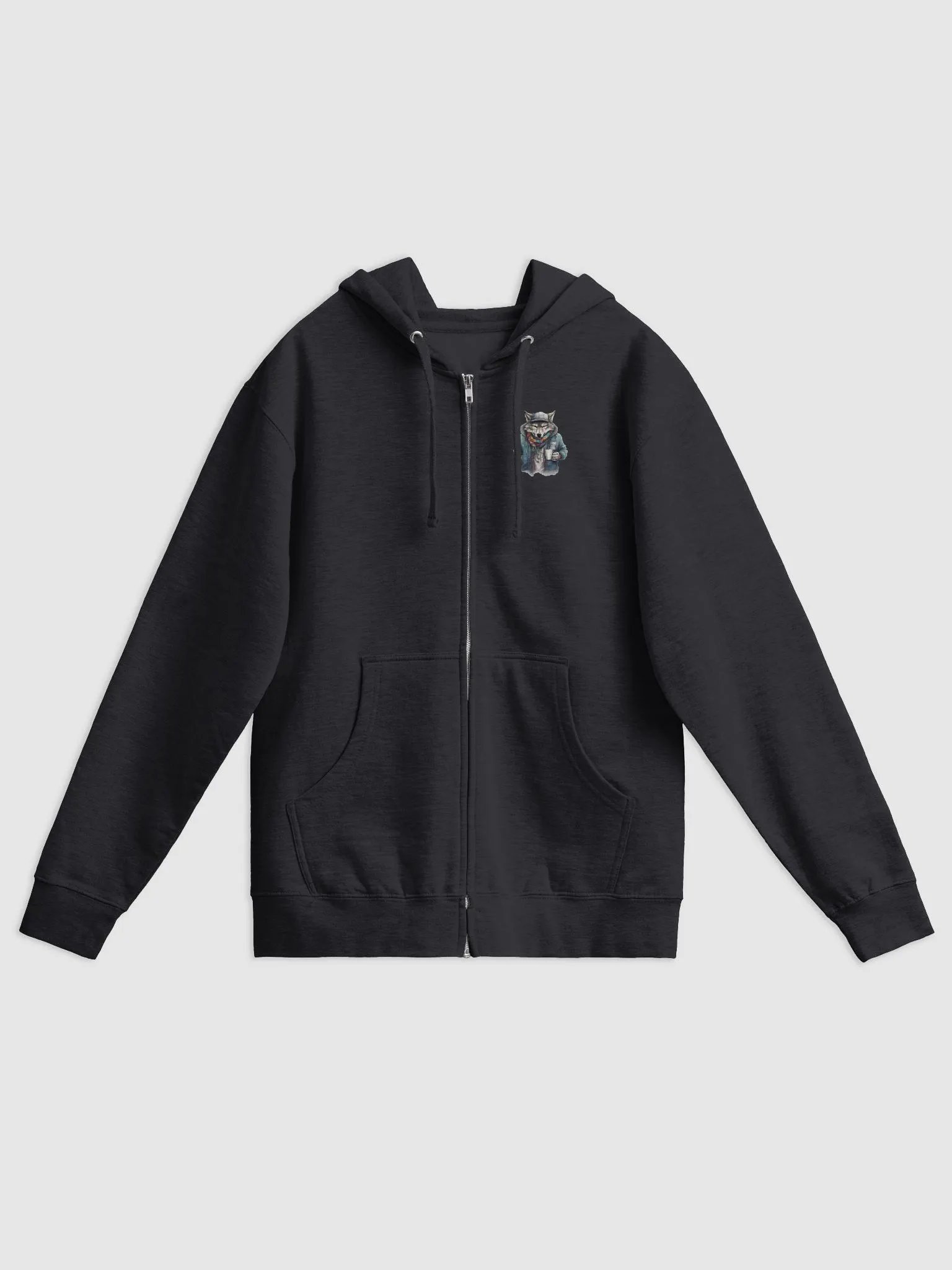 Wolf wearing a jacket holding a cup coffee Hoodie zip product image (1)