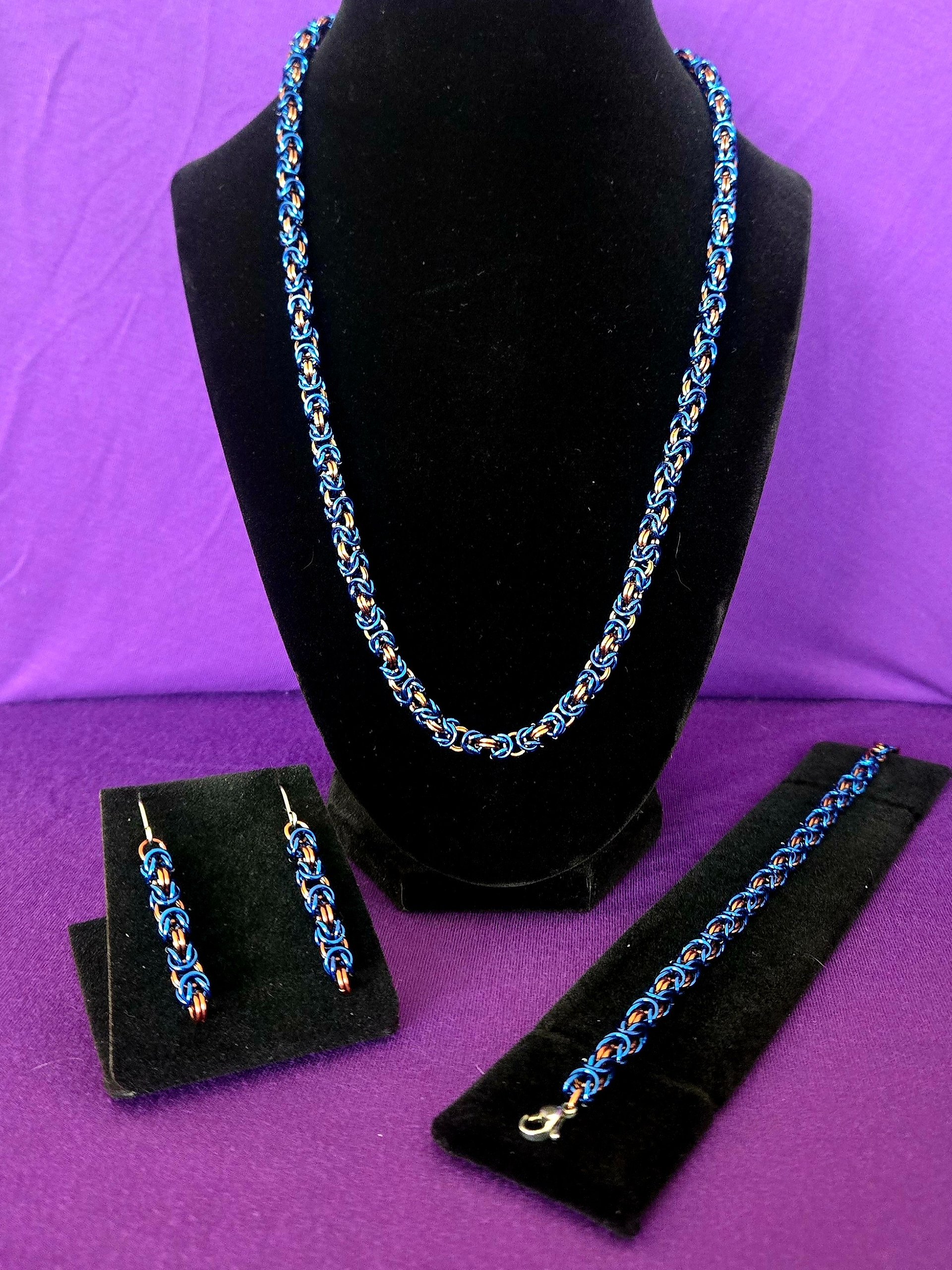Chainmail Jewelry Set - Blue & Bronze product image (1)