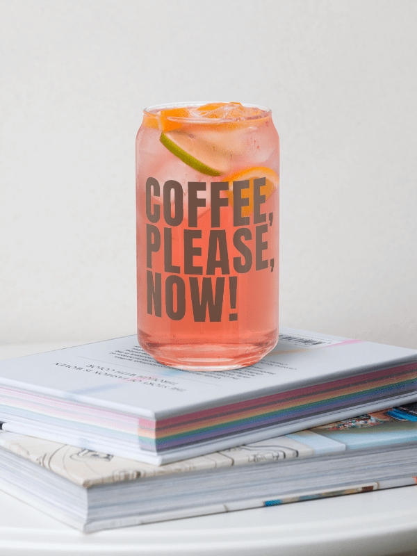Bold Coffee Can Glass – "COFFEE, PLEASE, NOW!" – Fun Iced Coffee Cup product image (2)