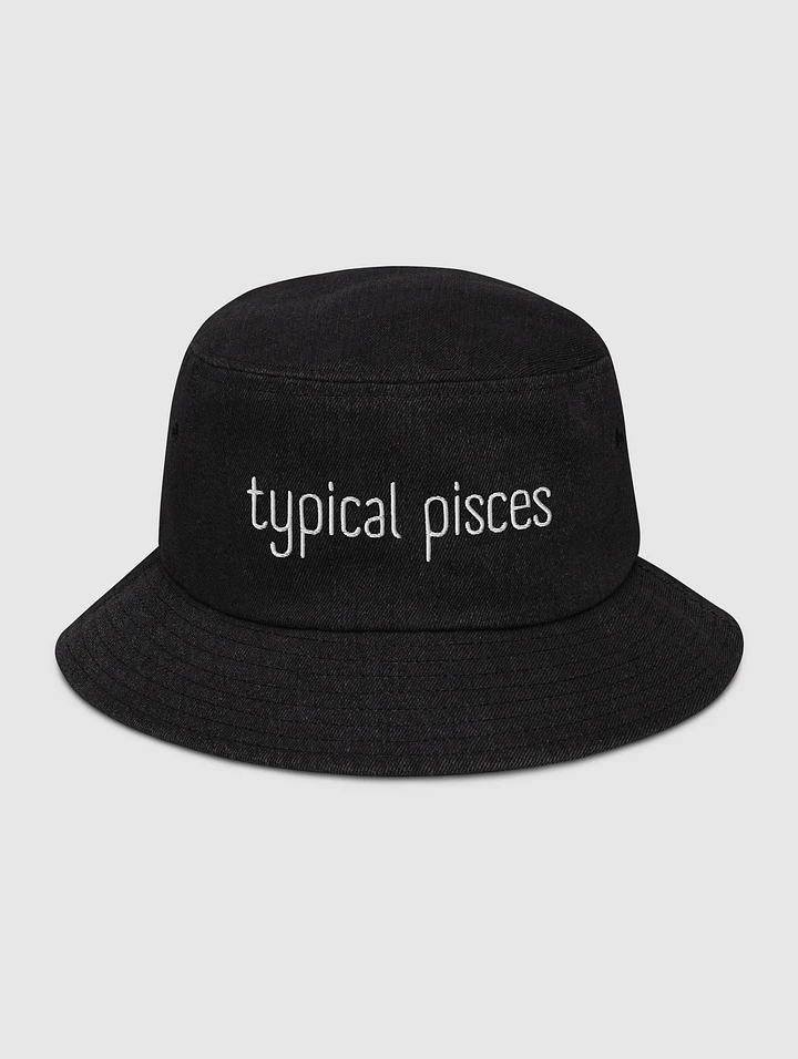 Typical Pisces White on Black Denim Bucket Hat product image (1)