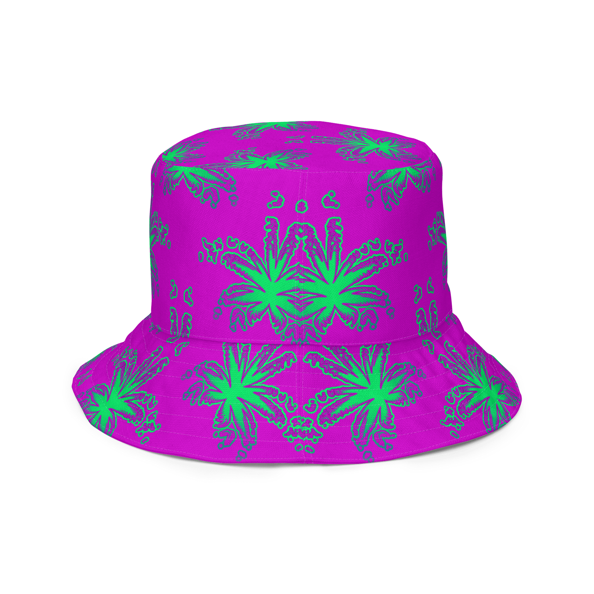 420 Stoner Summertime Reversible Bucket Hat, Cannabis Mint Green Purple Pink Pot Leaf Pattern Accessory product image (4)