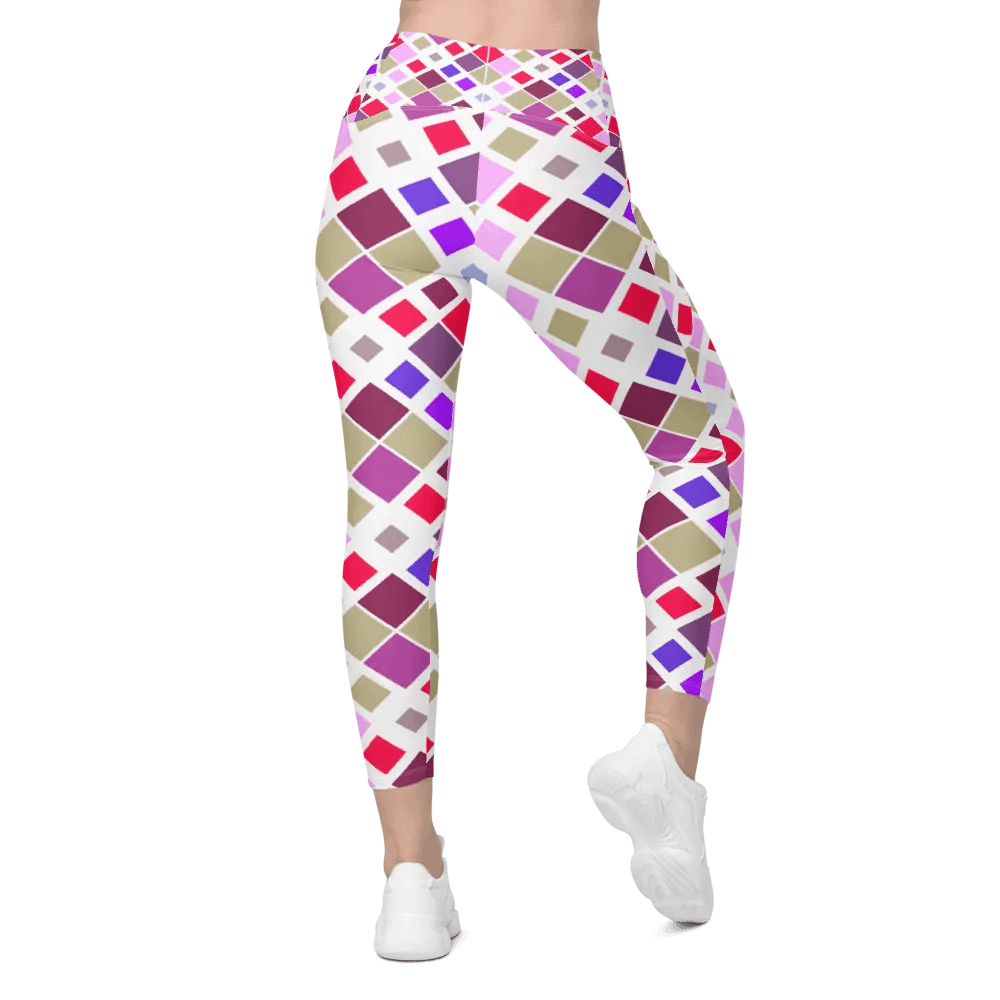 Colorful Square Pattern Design Leggings with Pocket - v10 product image (1)