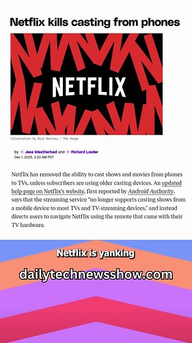 Netflix Removes Casting to Your TV
http://dailytechnewsshow.com
http://patreon.com/dtns
