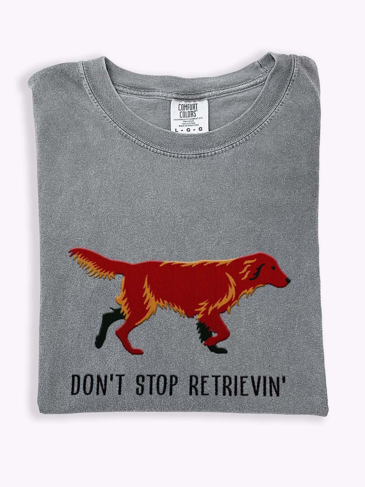Don't Stop Retrievin' T-Shirt(Embroidered) of a Flat-Coated Retriever(Chocolate) product image (1)