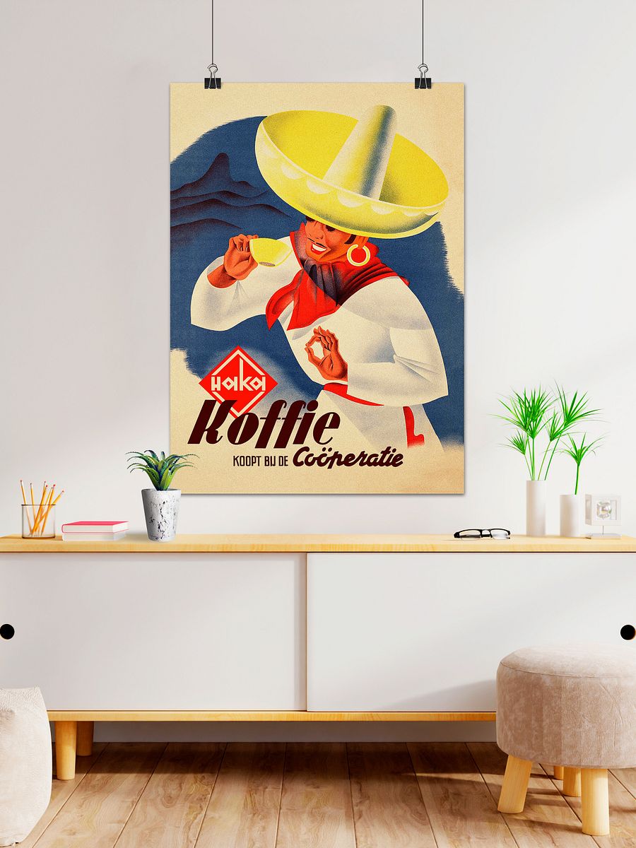 Coffee retro poster (Dutch/Holland), 1950s — coffee vintage poster, coffee print, kitchen art, retro poster, vintage art product image (1)