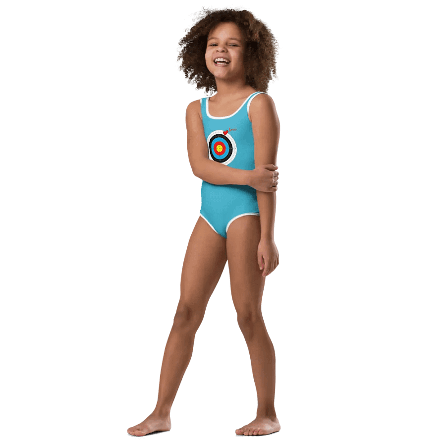 Unlucky in Games, Lucky in Love Sky Blue Kids Swimsuit product image (4)