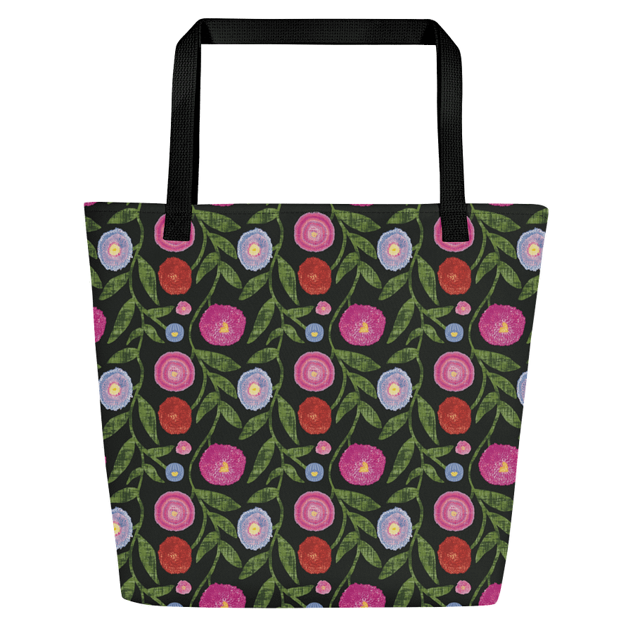English Daisies | Cheerful Wildflower Pattern on Black | Tote Bag by Monique Faella Designs™ product image (7)
