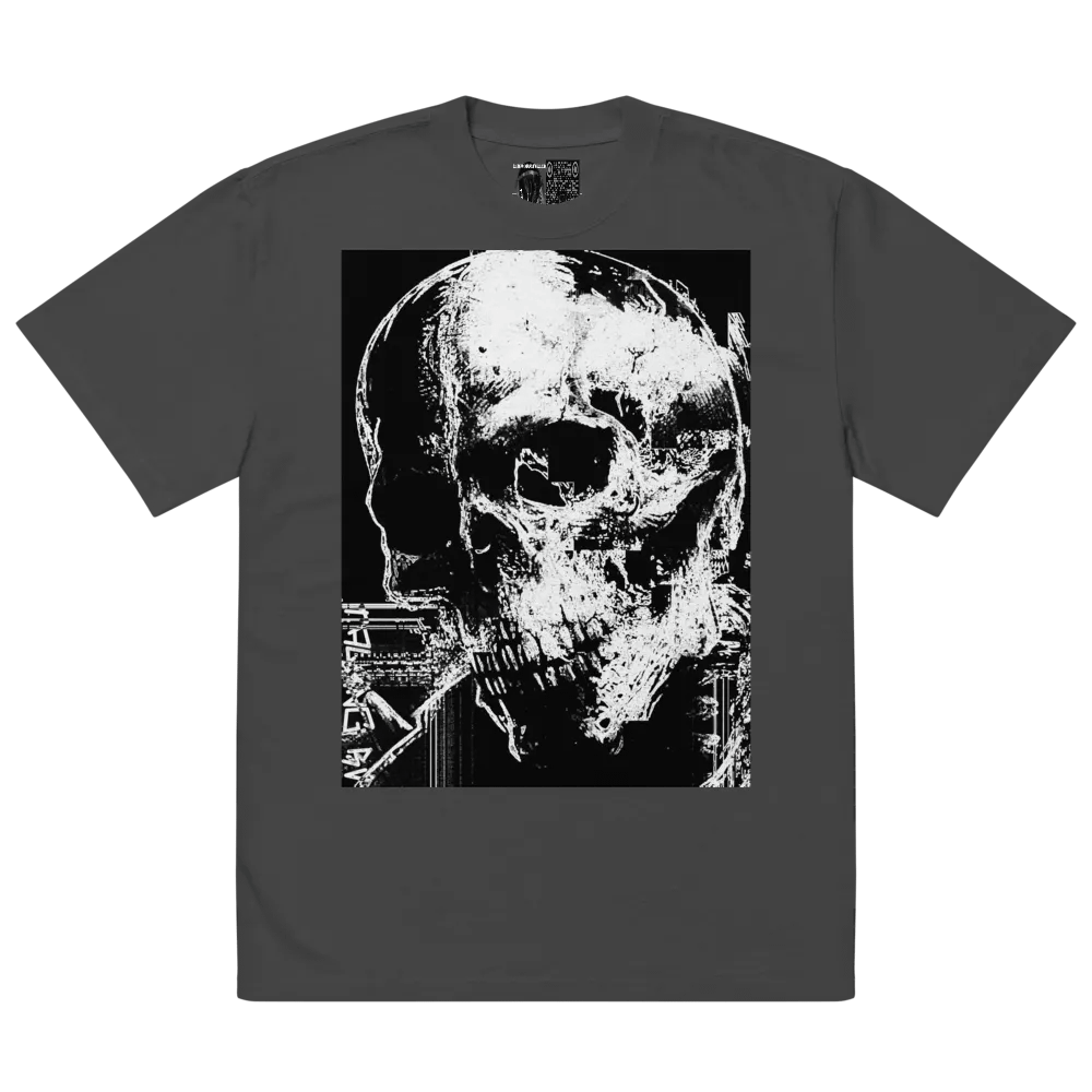 Glitch Art Skeleton Dimensional Skull Oversized Faded T-Shirt product image (2)