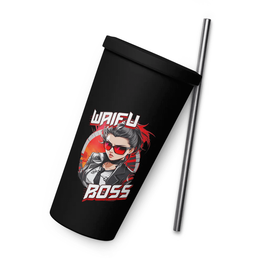 Waifu Boss 20 oz Tumbler Cup - Black - Insulated Tumbler with a Straw v1 product image (8)