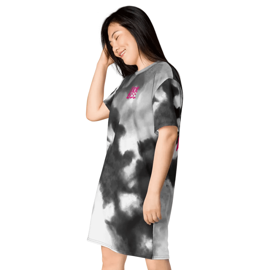 BOURNE to Cape Cod™ | Coastal Storm Clouds | T-Shirt Dress | Bright Pink Logos on Dark Gray and White Background product image (3)