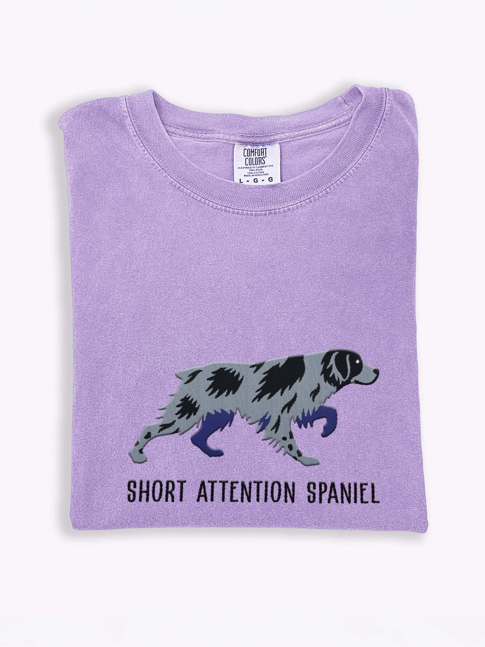 Short Attention Spaniel T-Shirt(Embroidered) of a Brittany Spaniel(Blue Merle) product image (1)