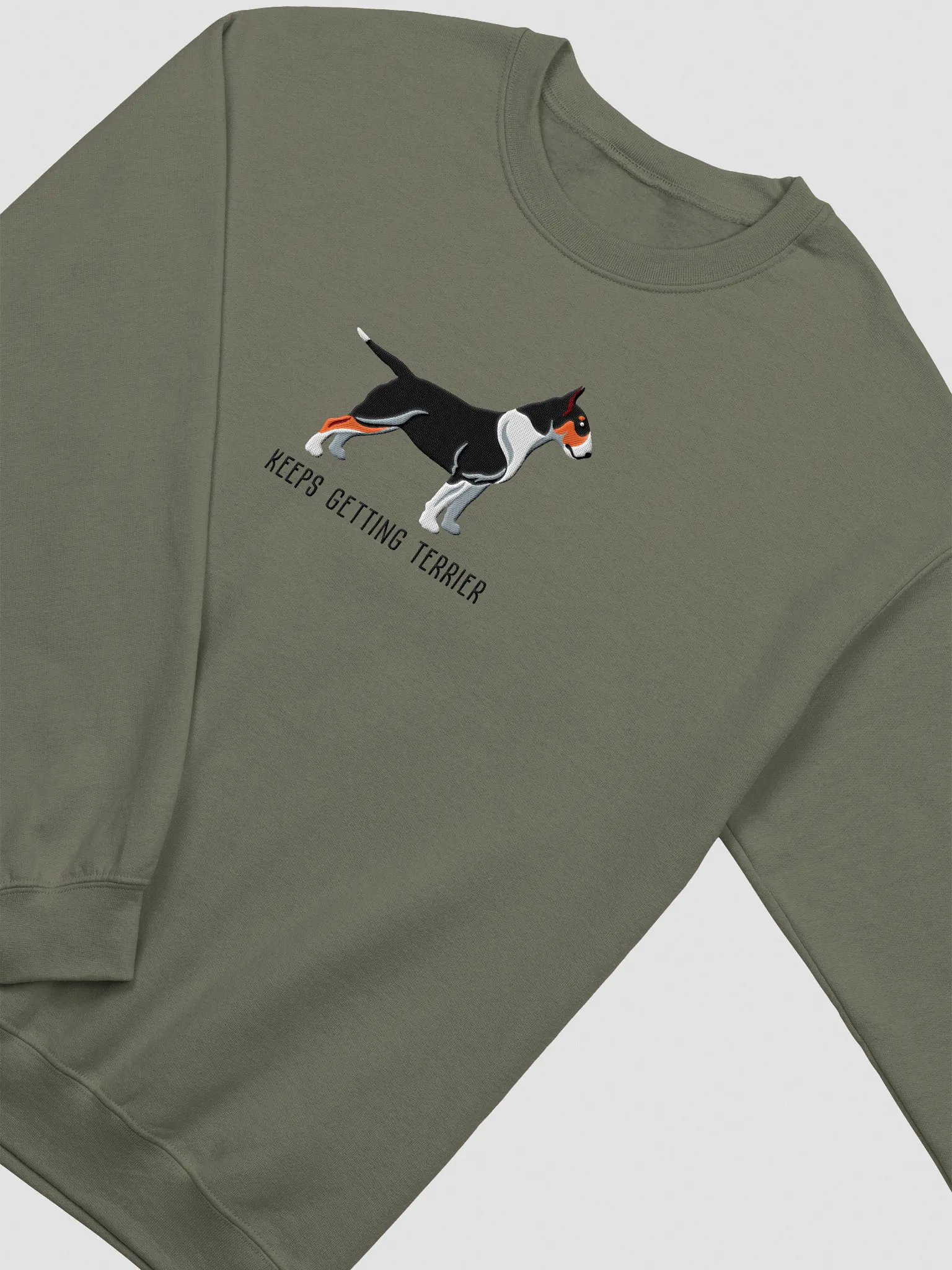 Keeps Getting Terrier Sweatshirt (Embroidered) of an English Bull Terrier(Tricolor) product image (6)
