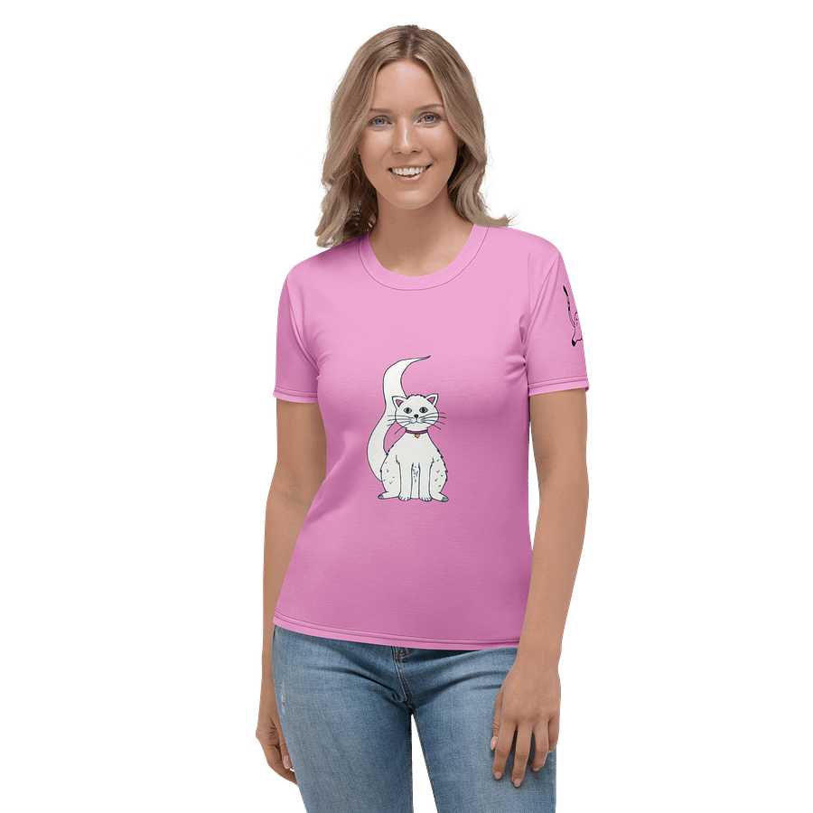White Cat (art by Dina R.) acrylic painting - Women's Crew Neck T-Shirt product image (1)