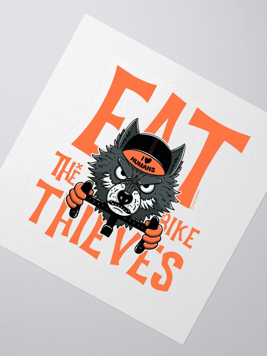 Eat the Bike Thieves, Wolf Cyclist Die-Cut Sticker – Funny Cycling Sticker for Laptops, Helmets & Water Bottles product image (2)