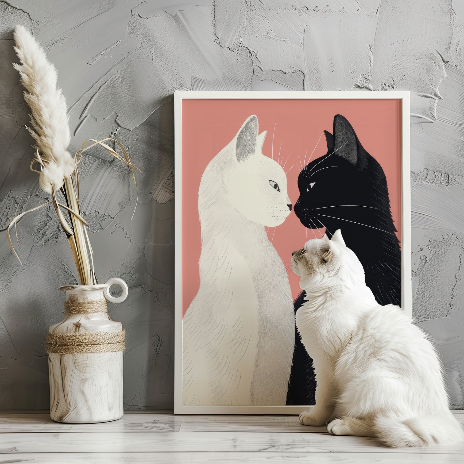 Lover Cats ~ Yin& Yang Valentine Felines Pastel Pink Art Print product image (18)