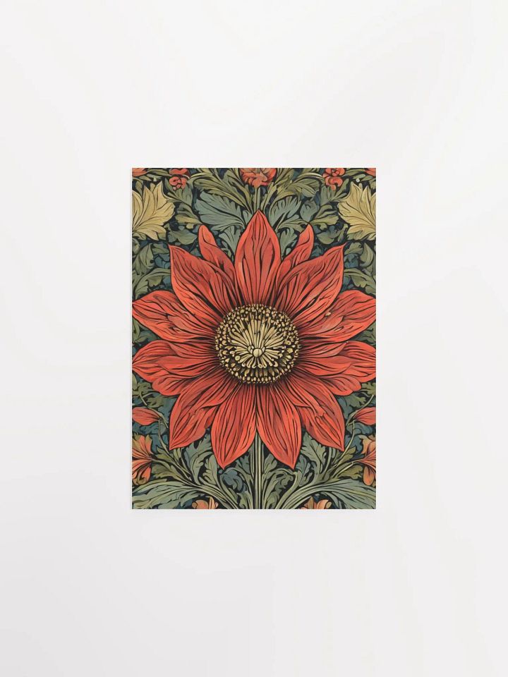 William Morris Inspired Red Flower 5x7 inch Poster product image (1)