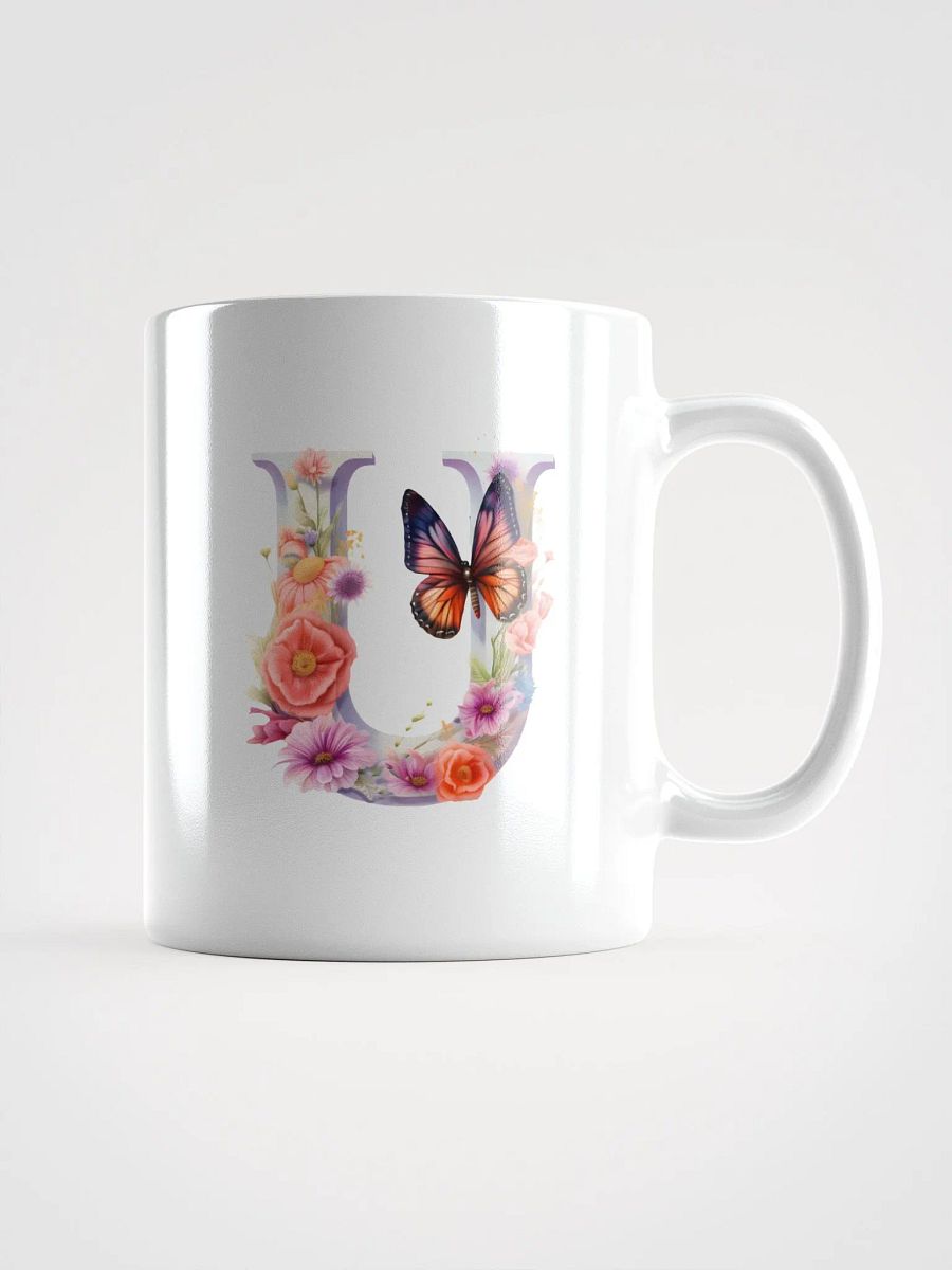 Letter U Monogram Floral Fantasy White Glossy Mug product image (3)