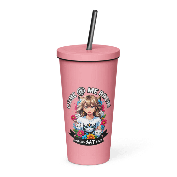 Childless Cat Lady 20 oz Tumbler Cup - Pink - Insulated Tumbler with a Straw product image (1)