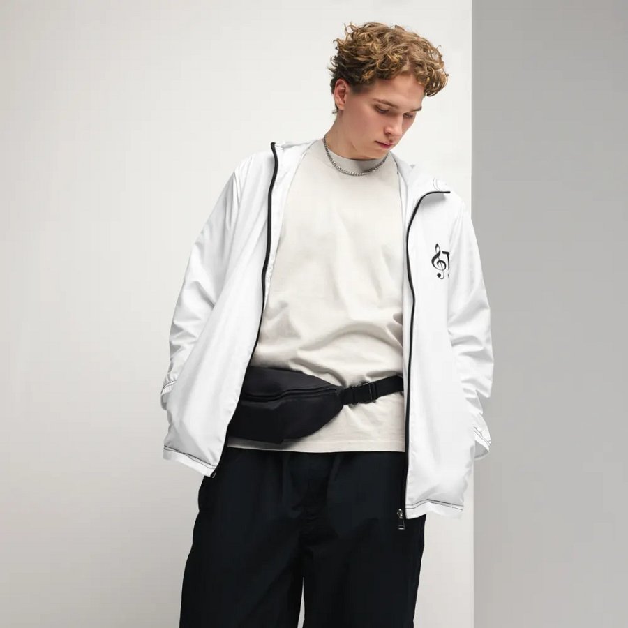 TDS Music Unisex Lightweight Water-Resistant White Windbreaker Jacket product image (10)