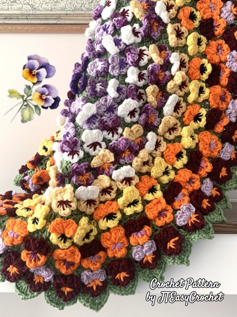 Pansy Flower Round Mandala Blanket Crochet Pattern, Cute Floral Rug product image (8)