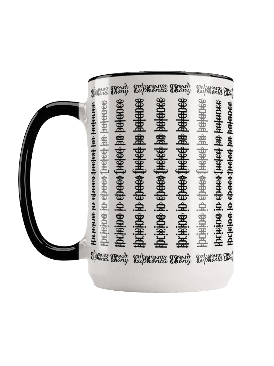 Can you spot it - Cryptic message mug "thriving in chaos fueled by balance" with border: 'Euphonia Ebony' product image (6)